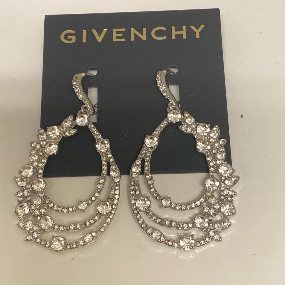 Givenchy Silver Crystal Statement Earrings - image 1